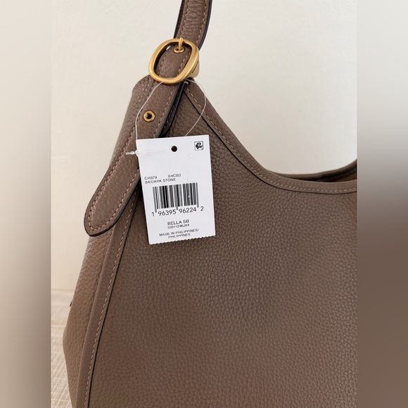 Coach Medium Bella Shoulder Bag NWT Dark Stone Pebble Leather - Picture 2 of 9